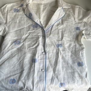 White and Blue Floral Women's Swim Cover-Up